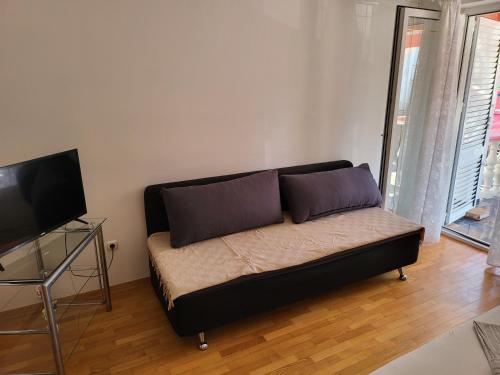 un sofá en una sala de estar con TV en Soba L&L Povljana, en Povljana