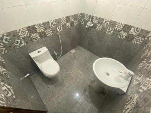 La salle de bains est pourvue de toilettes et d'un lavabo. dans l'établissement Defence Orchard DHA Karachi, à Karachi