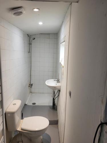 Hamidani jkkld في Aureilhan: حمام صغير مع مرحاض ومغسلة