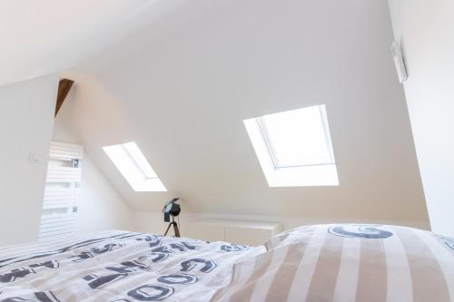 - une chambre blanche avec des lucarnes et un lit dans l'établissement Magnifique appartement duplex climatisé de 40m², à Nancy