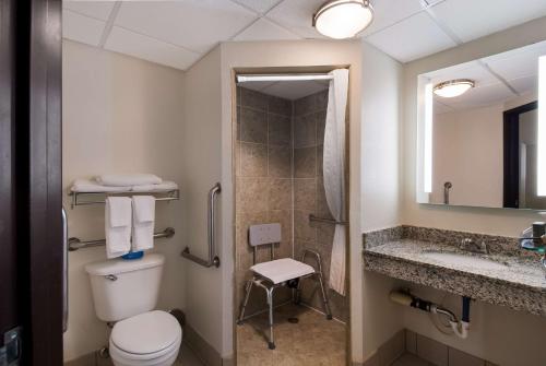 La salle de bains est pourvue de toilettes et d'un lavabo. dans l'établissement Best Western Bemidji, à Bemidji