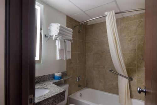 a bathroom with a tub and a toilet and a sink at Best Western Bemidji in Bemidji