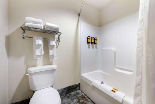 biała łazienka z toaletą i prysznicem w obiekcie Best Western Plus Eau Claire Conference Center w mieście Eau Claire