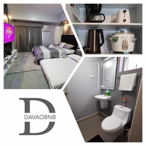 three pictures of a small room with a bathroom at Avida Davao by davaobnb & Lemonique Homes in Davao City