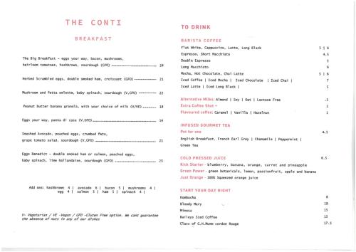 a screenshot of the menu of the cafe at The Continental Hotel in Broome