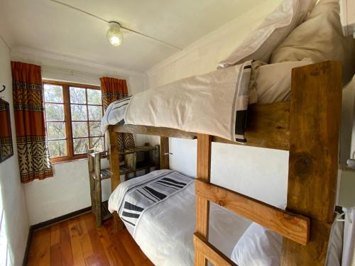two bunk beds in a room with a window at Sani Lodge Self-Catering Cottages Sani Pass South Africa in Sani Pass