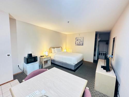 Habitación de hotel con cama y TV en Timberland Inn & Suites, en Castle Rock