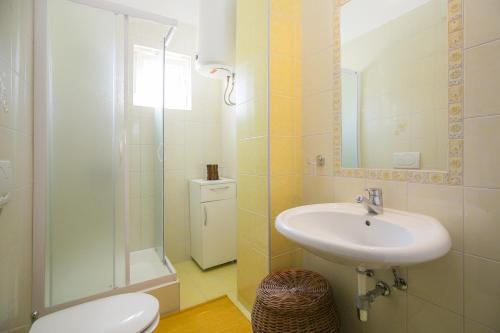 a bathroom with a sink and a toilet and a shower at Apartment Gino in Ravni