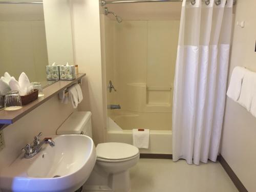 a bathroom with a toilet and a sink and a shower at The Inn at Virginia Mason in Seattle