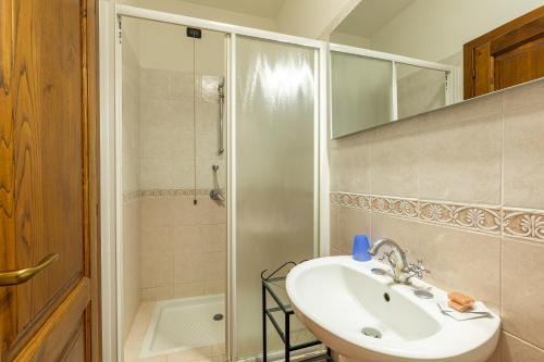 蒙特普齊亞諾的住宿－Appartamento Moraiolo，一间带水槽和淋浴的浴室