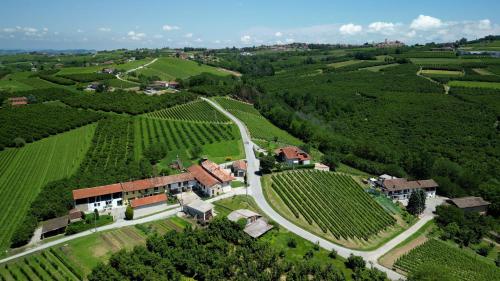 an aerial view of a house in a vineyard at La Lupa La Morra in La Morra