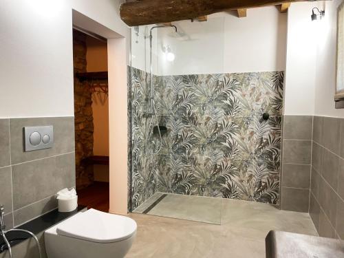 een badkamer met een douche en een toilet. bij Poggio Belvento in Suvereto