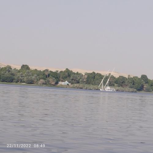 a boat in the middle of the water at elizbeth in Nag` el-Ramla