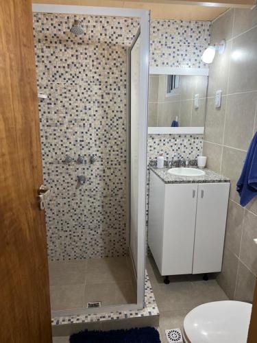a bathroom with a shower and a sink at Alquiler x dia in Libertador San Martín