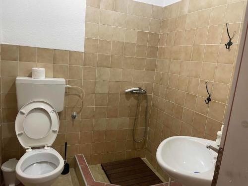 a bathroom with a toilet and a sink at Hostel Drenak in Gornje Rataje