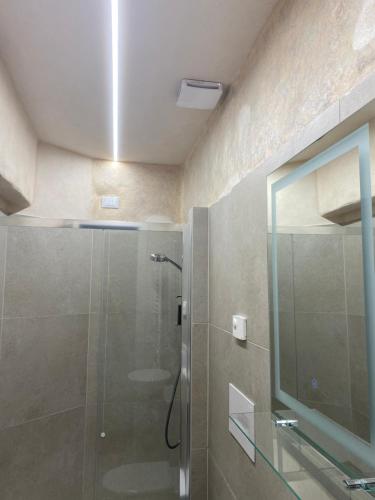 baño con ducha y puerta de cristal en B&B C'era una volta, en Solferino