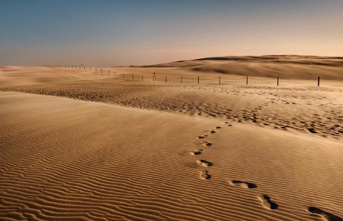 a pair of footprints in the sand in the desert at Pokoje Sandra I in Łeba