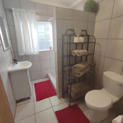 a bathroom with a white toilet and a sink at Rehati Guesthouse in Potchefstroom