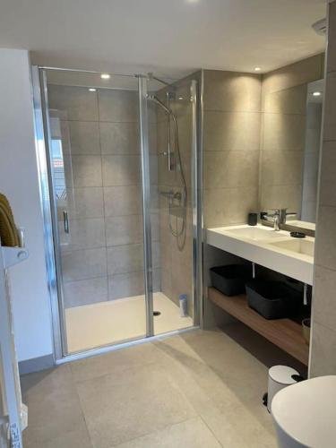 une salle de bain avec douche et lavabo dans l'établissement Paca properties -EC14- Appartements T2 - Cannes, à Cannes