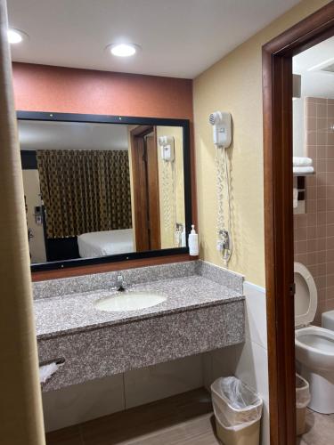 ein Bad mit einem Waschbecken und einem Spiegel in der Unterkunft Serenity Inn Sweetwater in Sweetwater
