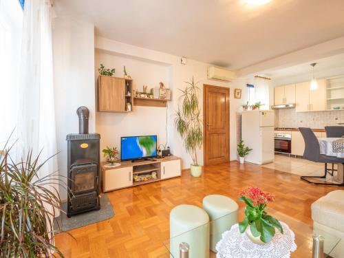 a living room with a wood burning stove in it at Apartment Ivana by Interhome in Jadranovo