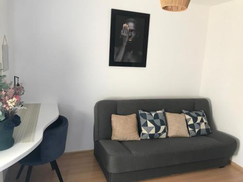 a living room with a couch and a table at Ana 2 Duży przestronny apartament z 2 balkonami Wi-Fi Netflix Idealny dla rodzin z dziećmi in Gorzów Wielkopolski