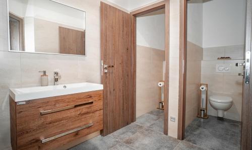 Koupelna v ubytování Apartmánový dům Sklípek
