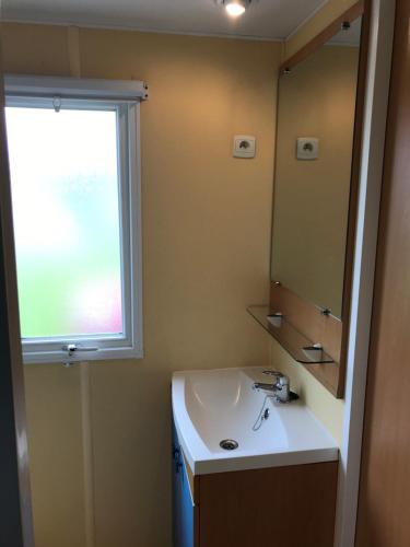 a bathroom with a sink and a mirror at Camping u Kukačků in Horní Planá