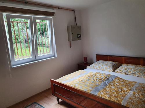 1 dormitorio con cama y ventana en Apartmani Podvisoki, en Visoko
