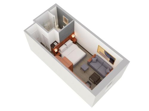 a rendering of a floor plan of a room at Courtyard by Marriott Waterloo St. Jacobs in Waterloo
