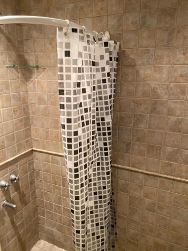 a shower with a glass curtain in a bathroom at Monoambiente en Cañitas in Buenos Aires