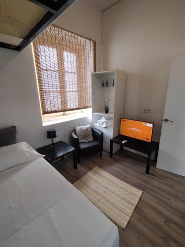 a bedroom with a bed and a tv in it at Alanta Apartments in Madrid