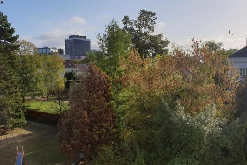 une vue sur les arbres avec des bâtiments en arrière-plan dans l'établissement Spacieux T2 / verdure à Paris en 15min, à Rueil-Malmaison