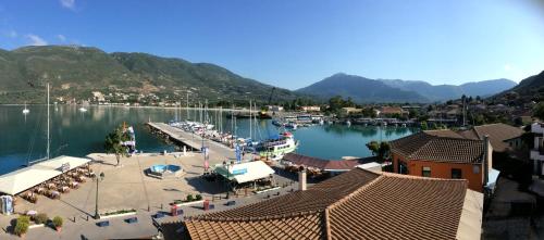 a view of a marina with boats in the water at Orfeas Rooms in Vasiliki