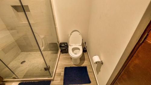 a small bathroom with a toilet and a shower at NEW Terra Condo w/ Infinity Pool in Cabo San Lucas