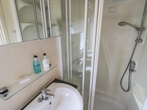 a bathroom with a sink and a shower at Heron in Leominster