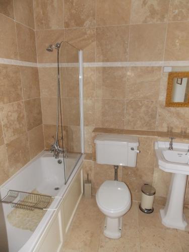 a bathroom with a toilet and a tub and a sink at Ash Hill B & B in Kilmallock