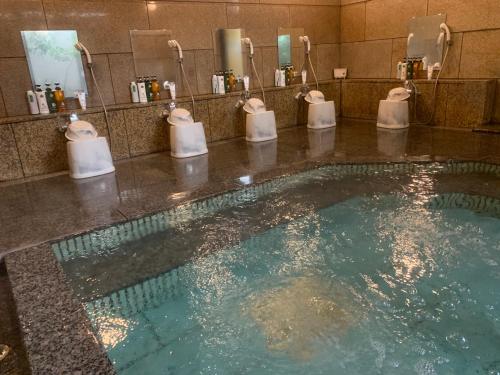 a pool of water in a bathroom with sinks and mirrors at APA Hotel Kofu Minami in Kofu