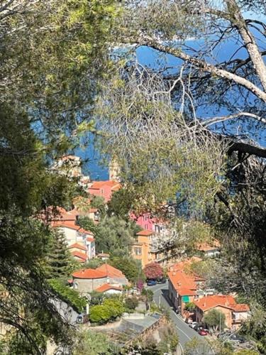 uitzicht op een stad met huizen en bomen bij Appartement Casa Consuelo in Mortola Inferiore