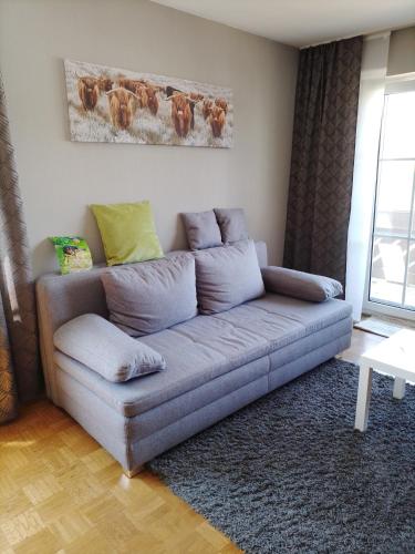 sala de estar con sofá y almohadas en Ferienwohnung Elisa, en Staig