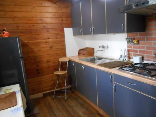 a kitchen with a sink and a stove top oven at Lo Chalet di Ingrid in Casal Velino