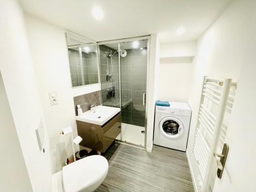 a bathroom with a toilet sink and a washing machine at Lodge Nicolas, Hyper Centre in Nantes