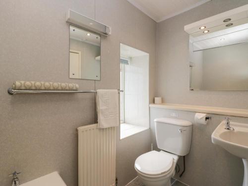 a bathroom with a toilet and a sink and a mirror at Garden Cottage No 2 in Keswick