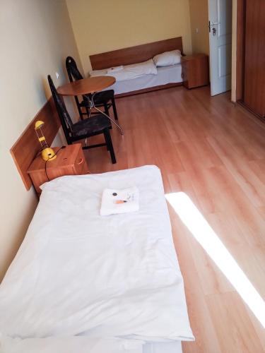 a bedroom with a bed and a table and a chair at CKS Kraków (Centrum Konferencyjno-Szkoleniowe CS Natura Tour) in Kraków