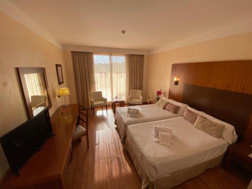 a hotel room with a large bed and a television at Hotel Montera Plaza in Los Barrios