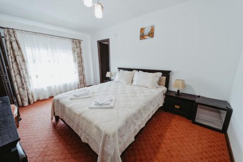 a bedroom with a large bed and a window at Complex Turistic Constantin Bucovina in Câmpulung Moldovenesc