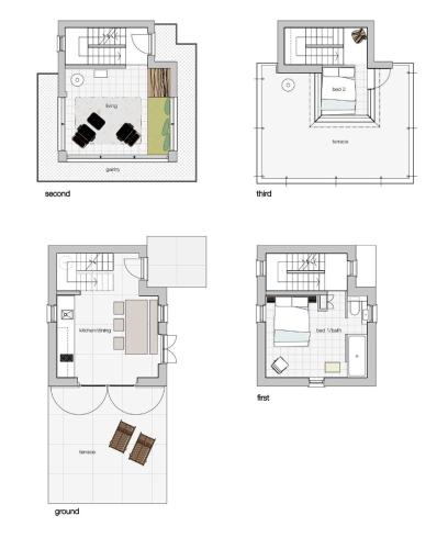 a floor plan and elevations of a house at Coastguard Lookout by Bloom Stays in Littlestone-on-Sea
