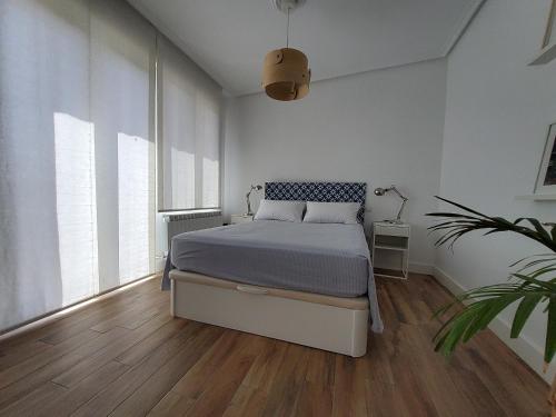 um quarto com uma cama num quarto branco em La Casa del Río em Zamora