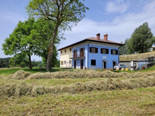 a white house in a field with a tree at Villa Glory Mountain Lake Iseo Hospitality in Bossico