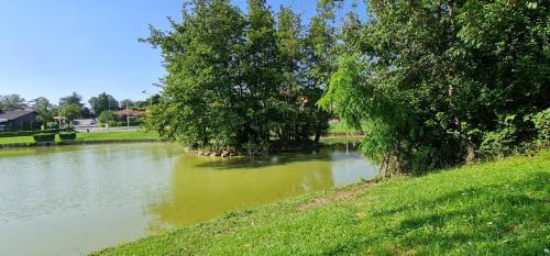 a river with trees and grass next to a field at T2 55m² tout confort avec jardin. Cuisine et équipements neufs. Wifi TV parking in Balma
